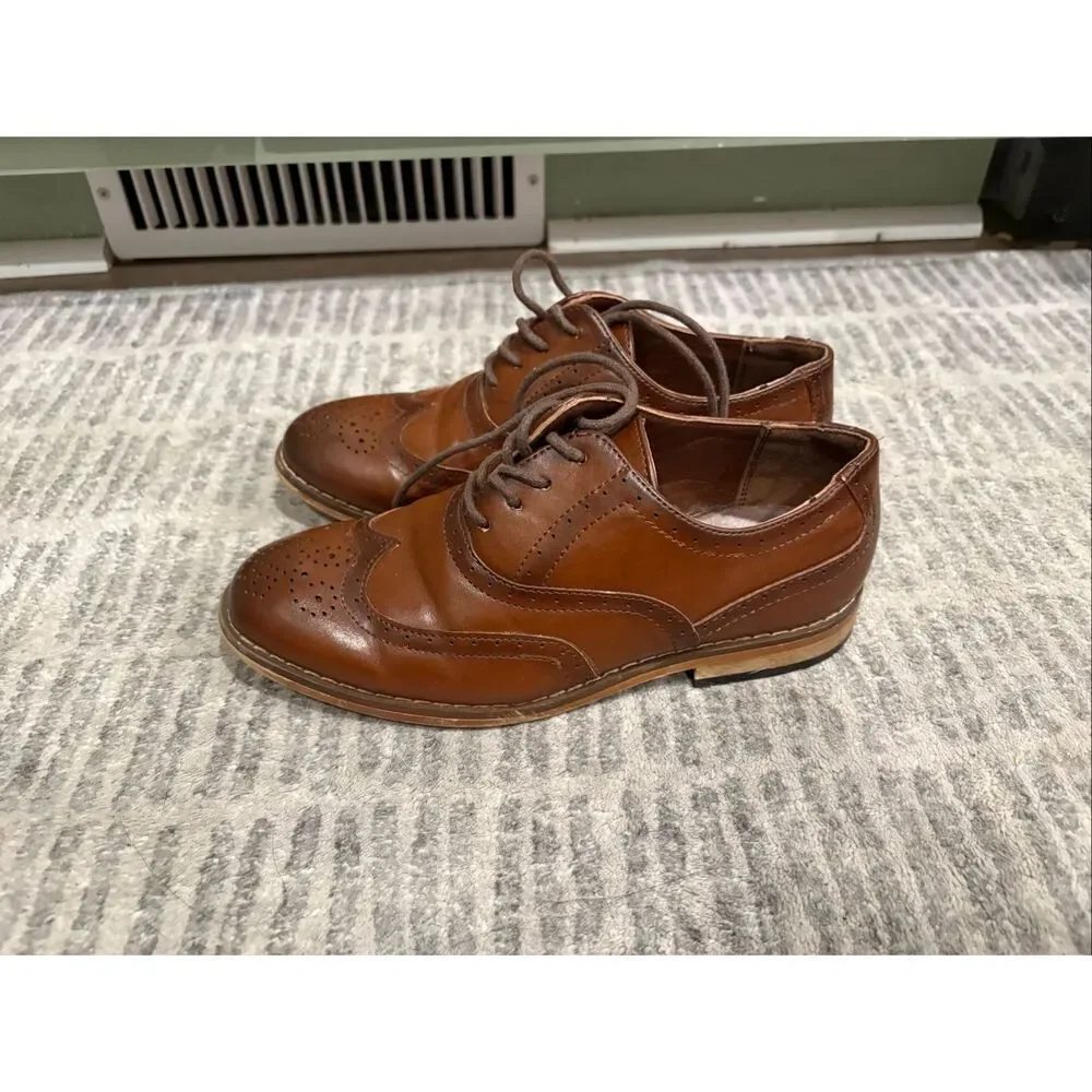 Stacy Adams Youth Boys Wingtip Oxford Dress Shoes Leather Lace-Up Brown Size 13